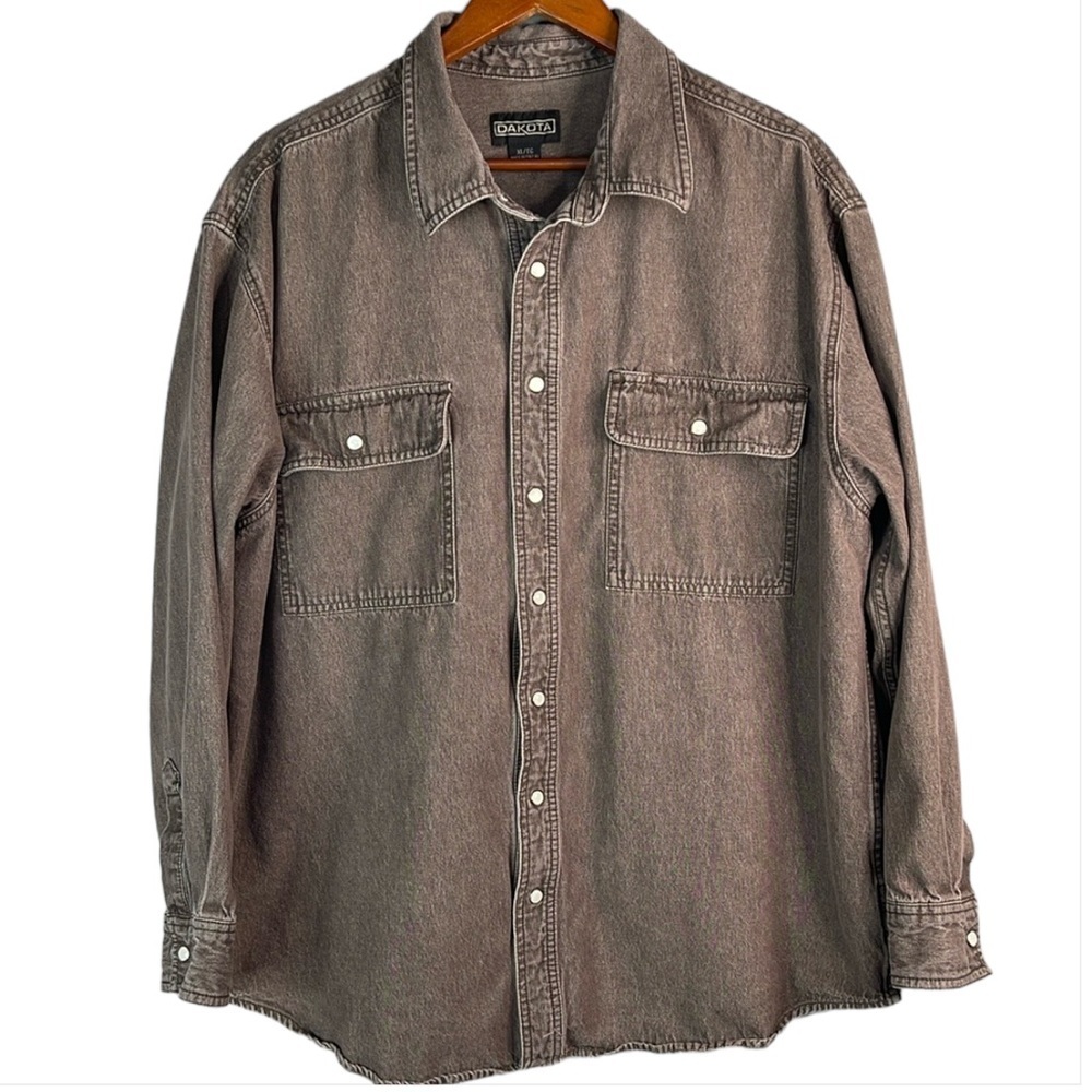 Vintage Dakota Men’s Pearl Snap Brown Denim Jean Shirt / Shacket Flap Pockets XL